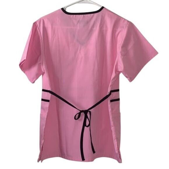 Natural Uniforms S Pink & Black Contrast Trim Scrub Top - Picture 5 of 7